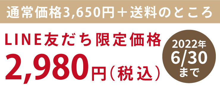通常価格3,650円+送料のところ 2022年6/30まで LINE友だち限定価格2,980円(税込)