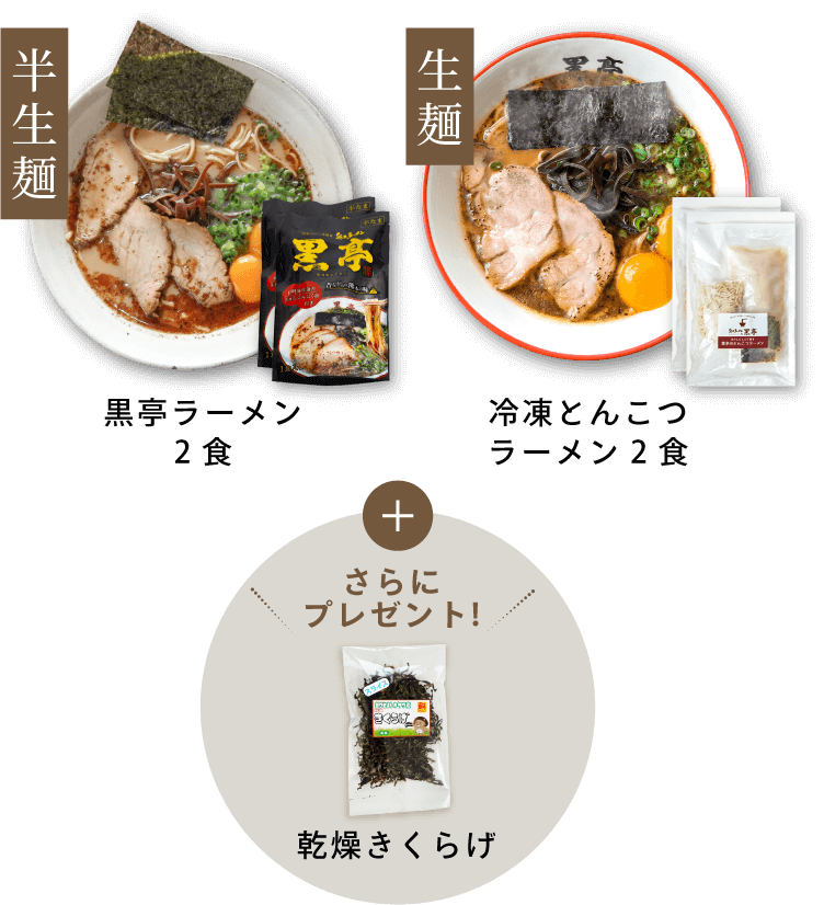 半生麺 黒亭ラーメン2食+生麺 冷凍とんこつラーメン2食+阿蘇高菜めし